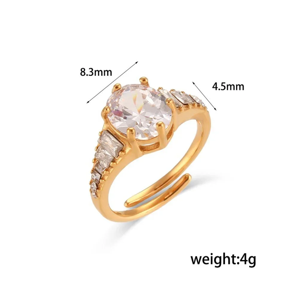 Luxury Crystal Zircon Adjustable 18K Gold Plated Stainless‎ Steel Ring